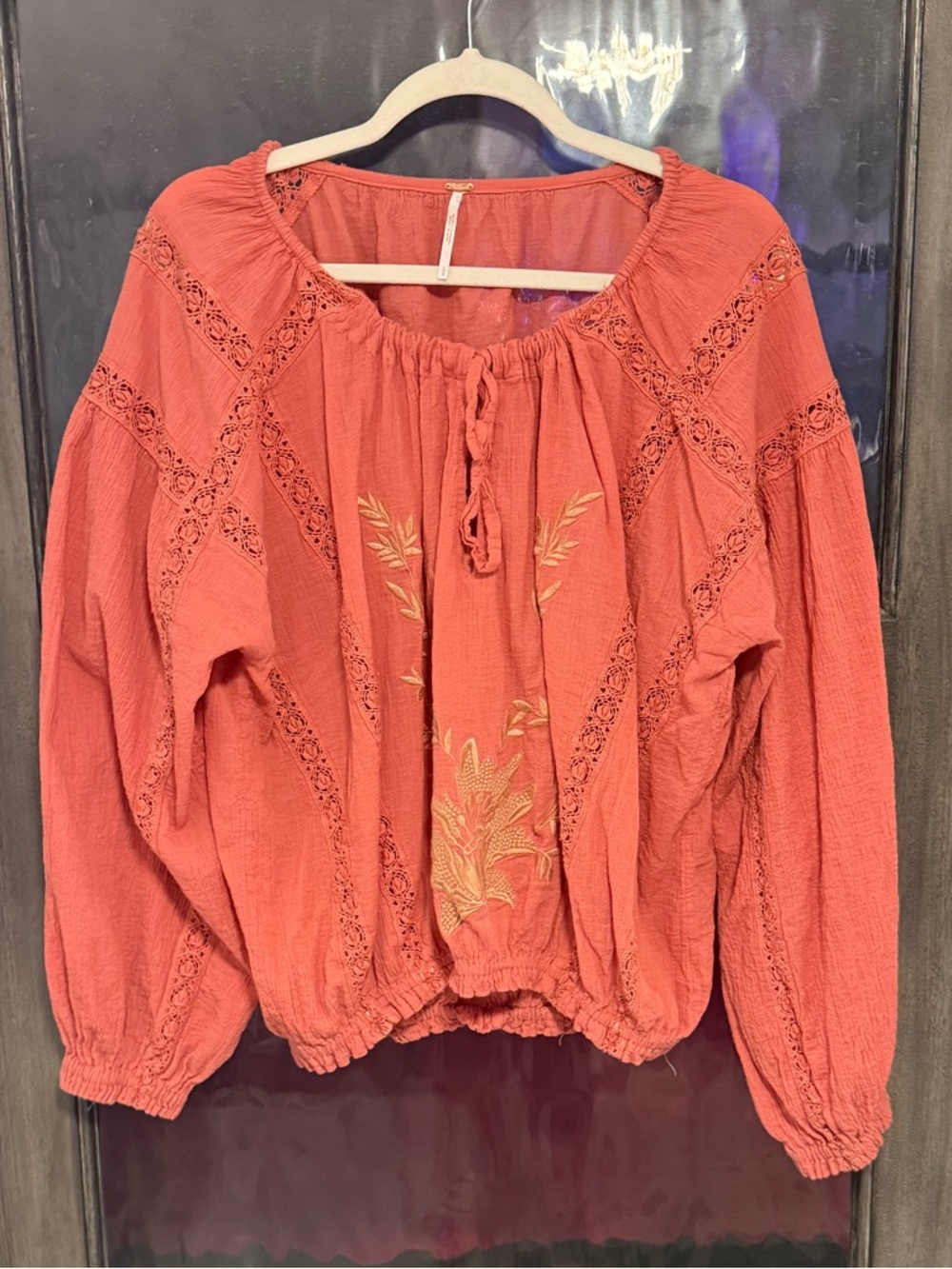 Free People Terracotta Maria Maria Lace Blouse size L